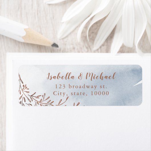 ほこりっぽい青い素朴なフローラ差出人住所 ラベル (インサイチュ)