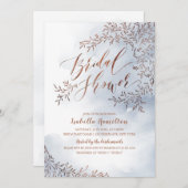 ほこりっぽい青い素朴なフローラ書道ブライダルシャワー 招待状 (正面/裏面)