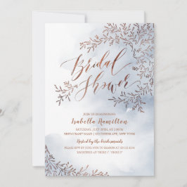 ほこりっぽい青い素朴なフローラ書道ブライダルシャワー 招待状