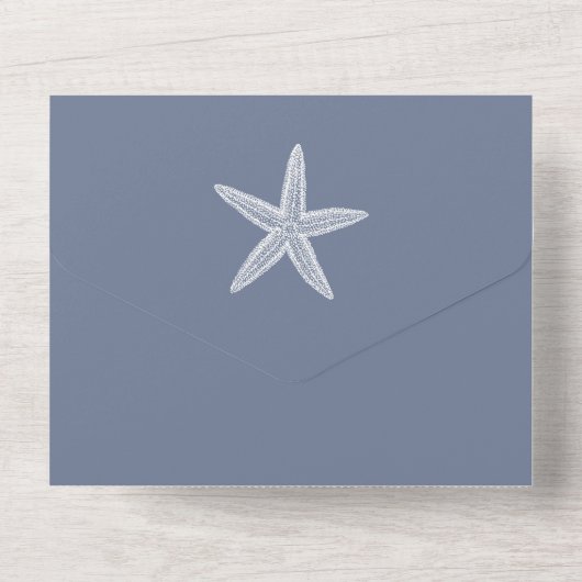 ほこりっぽい青い結婚ヒトデ オールインワン招待状 (裏面)