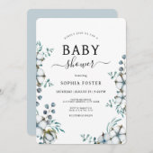 ほこりっぽい青い綿花植物性ベビーシャワー 招待状 (正面/裏面)