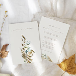 ほこりっぽい青い緑と乾燥したパンパスグラス結婚ズ 招待状