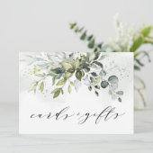 ほこりっぽい青い緑のカードと結婚ギフトのサイン 案内状 (スタンド正面)