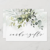 ほこりっぽい青い緑のカードと結婚ギフトのサイン 案内状 (正面/裏面)