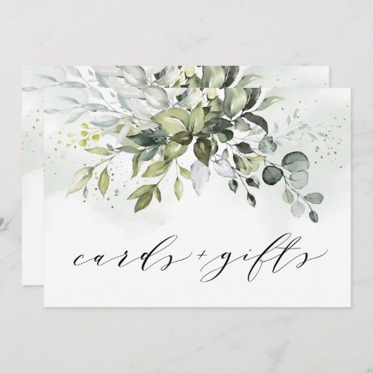 ほこりっぽい青い緑のカードと結婚ギフトのサイン 案内状 (正面/裏面)