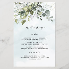 ほこりっぽい青い緑のフローラボホ結婚のメニューカード