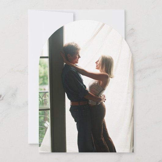 ほこりっぽい青い緑のフローラ結婚写真のアーチ 招待状 (裏面)