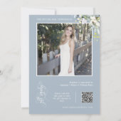 ほこりっぽい青い緑のブライダルシャワーQRコード写真 招待状 (裏面)