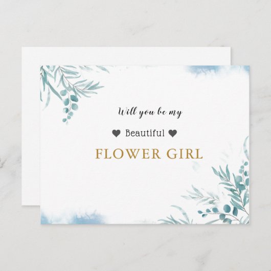 ほこりっぽい青い緑のユーカリ葉スフラワーガール インビテーションポストカード (正面/裏面)