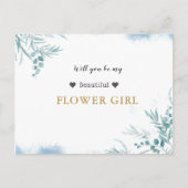 ほこりっぽい青い緑のユーカリ葉スフラワーガール インビテーションポストカード (正面)