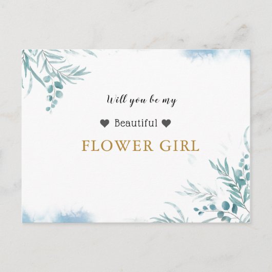 ほこりっぽい青い緑のユーカリ葉スフラワーガール インビテーションポストカード (正面)