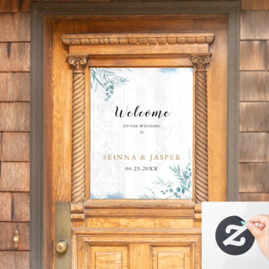 ほこりっぽい青い緑のユーカリ葉プス結婚ズの ウィンドウサイン (ホームデコレーション)