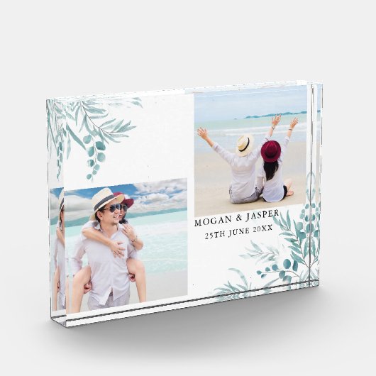 ほこりっぽい青い緑のユーカリ葉プス結婚ズの フォトブロック (左)