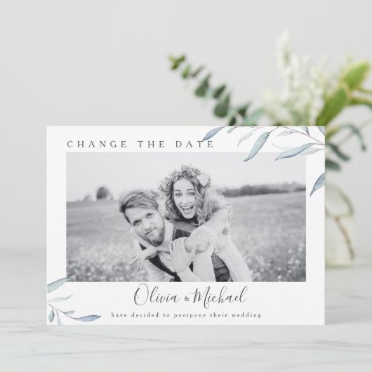 ほこりっぽい青い緑の写真が日付を変更 招待状 (スタンド正面)