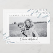 ほこりっぽい青い緑の写真が日付を変更 招待状 (正面/裏面)