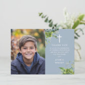 ほこりっぽい青い緑の写真の確認 サンキューカード (スタンド正面)