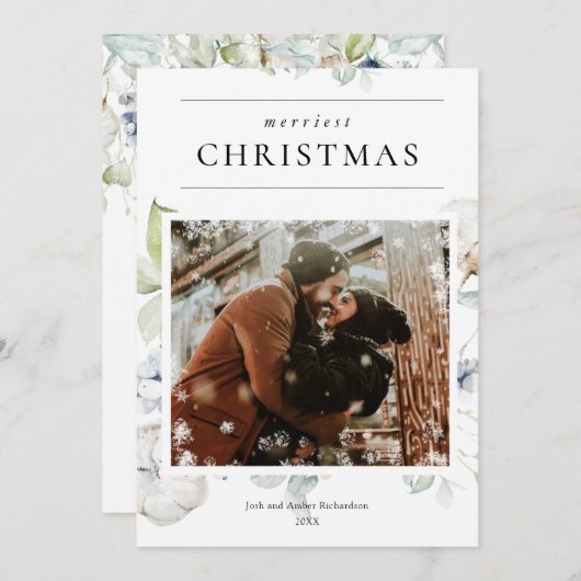 ほこりっぽい青い緑の冬の雪クリスマスの写真 (正面/裏面)