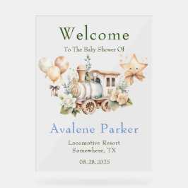 ほこりっぽい青い緑の列車の男の子シャワー歓迎サイン アクリルサイン