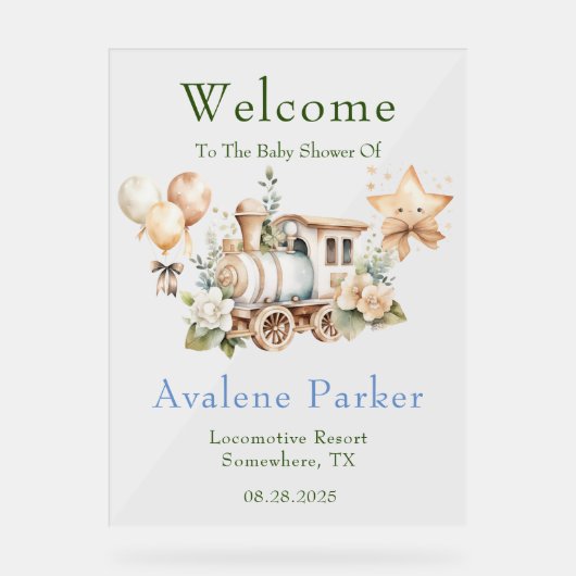 ほこりっぽい青い緑の列車の男の子シャワー歓迎サイン アクリルサイン (正面)