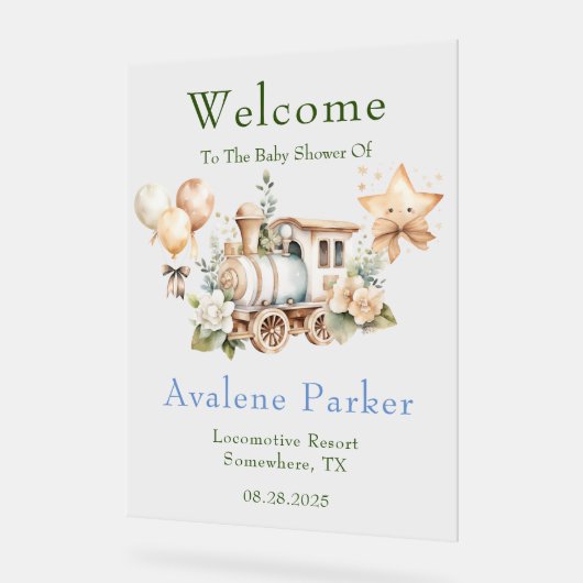 ほこりっぽい青い緑の列車の男の子シャワー歓迎サイン アクリルサイン (傾斜)