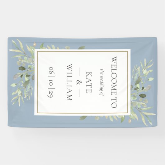 ほこりっぽい青い緑の植物園結婚の歓迎サイン 横断幕 (横)