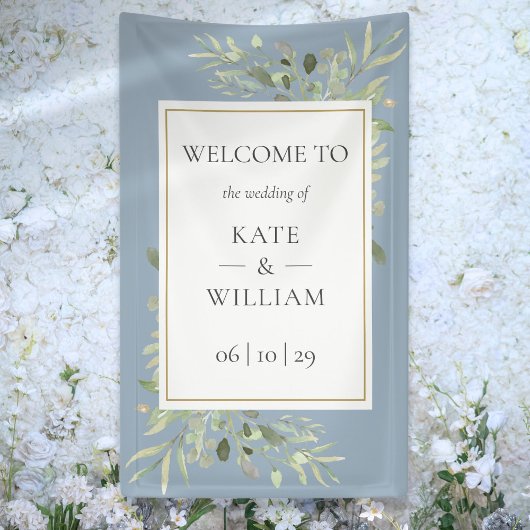 ほこりっぽい青い緑の植物園結婚の歓迎サイン 横断幕