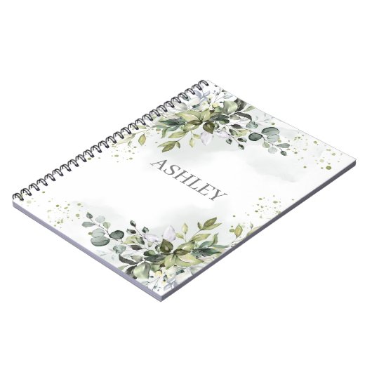 ほこりっぽい青い緑の水の色のパーソナライズされた名前 ノートブック (左側)