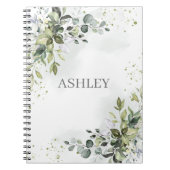 ほこりっぽい青い緑の水の色のパーソナライズされた名前 ノートブック (正面)