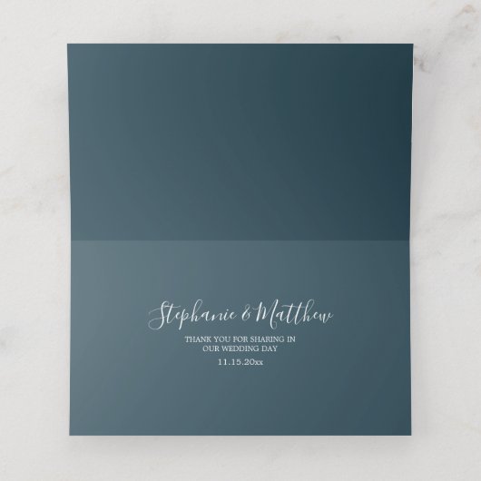 ほこりっぽい青い緑の水の色の結婚葉 プレイスカード (内部開封)