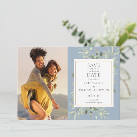 ほこりっぽい青い緑の結婚写真 セーブザデート (スタンド正面)