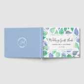 ほこりっぽい青い緑の葉の色彩の鮮やか水色結婚の ゲストブック (全面)