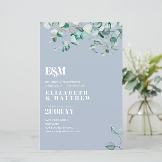 ほこりっぽい青い緑の葉緑予算の結婚式の招待 (スタンド正面)