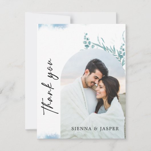 ほこりっぽい青い緑の野生の牧草地写真結婚の数 サンキューカード (正面)