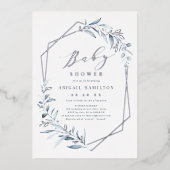 ほこりっぽい青い緑の銀の赤素朴ちゃんシャワー 箔招待状 (正面)