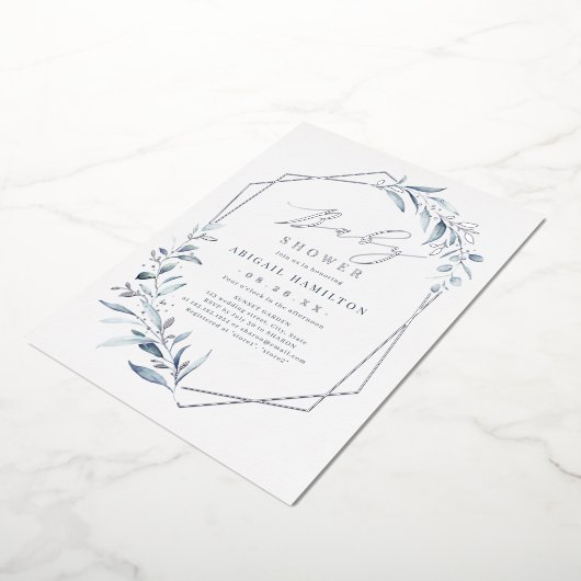 ほこりっぽい青い緑の銀の赤素朴ちゃんシャワー 箔招待状 (回転した状態)