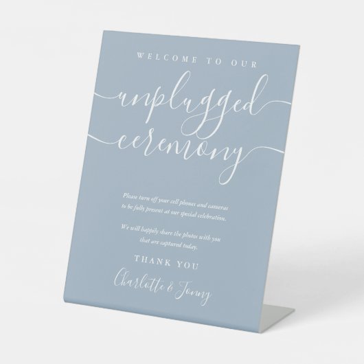 ほこりっぽい青い署名スクリプトのプラグ抜き式 台座サイン (正面)