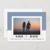 ほこりっぽい青い色のブロック結婚式の日付の写真を保存 ポストカード (正面/裏面)