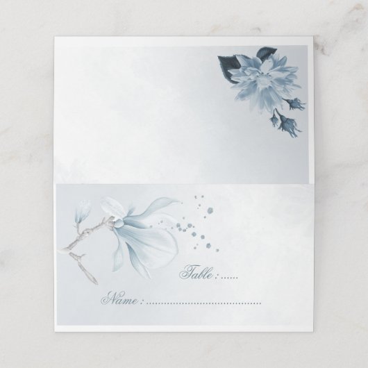 ほこりっぽい青い色合いの花座席表 プレイスカード (外部開封)