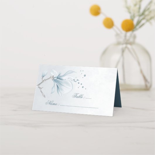 ほこりっぽい青い色合いの花座席表 プレイスカード (正面)