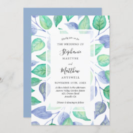 ほこりっぽい青い色彩の鮮やか水色の結婚葉 招待状