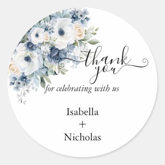 ほこりっぽい青い花ありがとう ラウンドシール (正面)