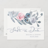 ほこりっぽい青い花が日付を保存する 案内ポストカード (正面/裏面)