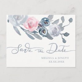 ほこりっぽい青い花が日付を保存する 案内ポストカード