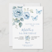 ほこりっぽい青い花が誕生日 招待状 (正面)