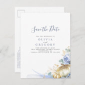 ほこりっぽい青い花とカボチャの日付を保存 案内ポストカード (正面/裏面)