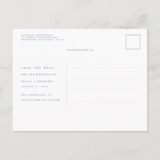 ほこりっぽい青い花とカボチャの日付を保存 案内ポストカード (裏面)