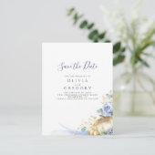 ほこりっぽい青い花とカボチャの日付を保存 案内ポストカード (スタンド正面)