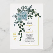 ほこりっぽい青い花と実在金ゴールドフォイルアーチ結婚ーズ 箔招待状 (正面)