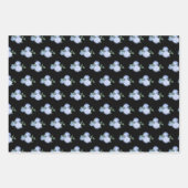 ほこりっぽい青い花と緑のパターン ラッピングペーパーシート (正面3)