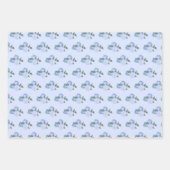 ほこりっぽい青い花と緑のパターン ラッピングペーパーシート (正面2)